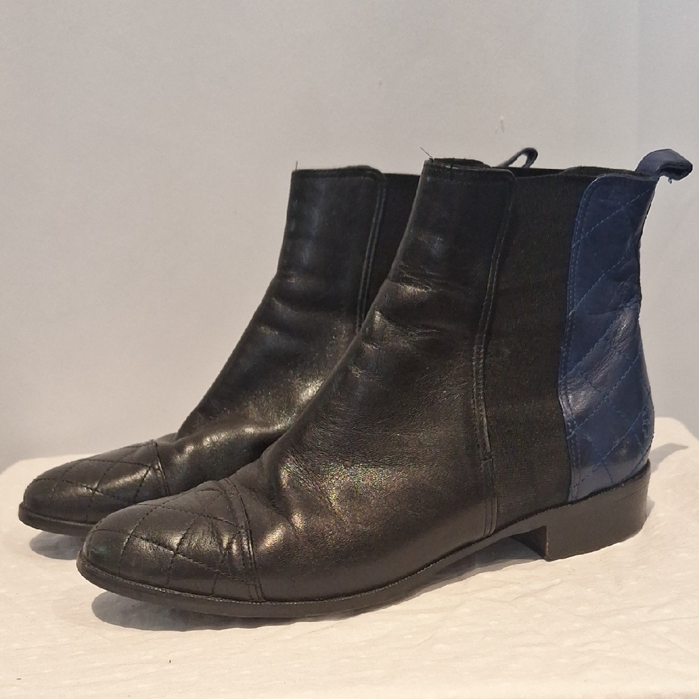 LK Bennett Black and Blue Women's Chelsea Leather Boots Size 8.5